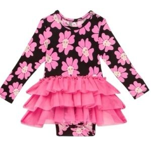 Posh Peanut Infant Floral Ruffle Skeleton Tulle Bodysuit 0-3 months NEW pink